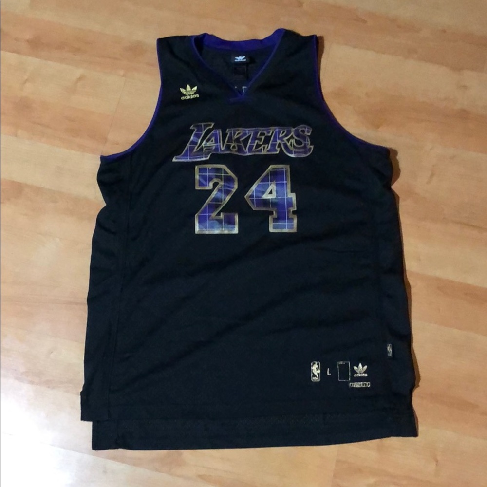 Adidas Kobe Bryant Black and Purple Plaid Jersey.